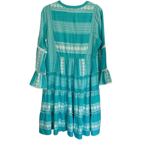 SOFT SURROUNDINGS Boheme Tiered Embroidered Dress Aqua Blue Size M - Picture 5 of 9
